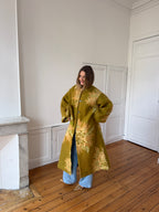 Manteau long upcyclé laine verte - T1