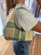 Sac upcyclé à carreaux et dentelle vintage - petit