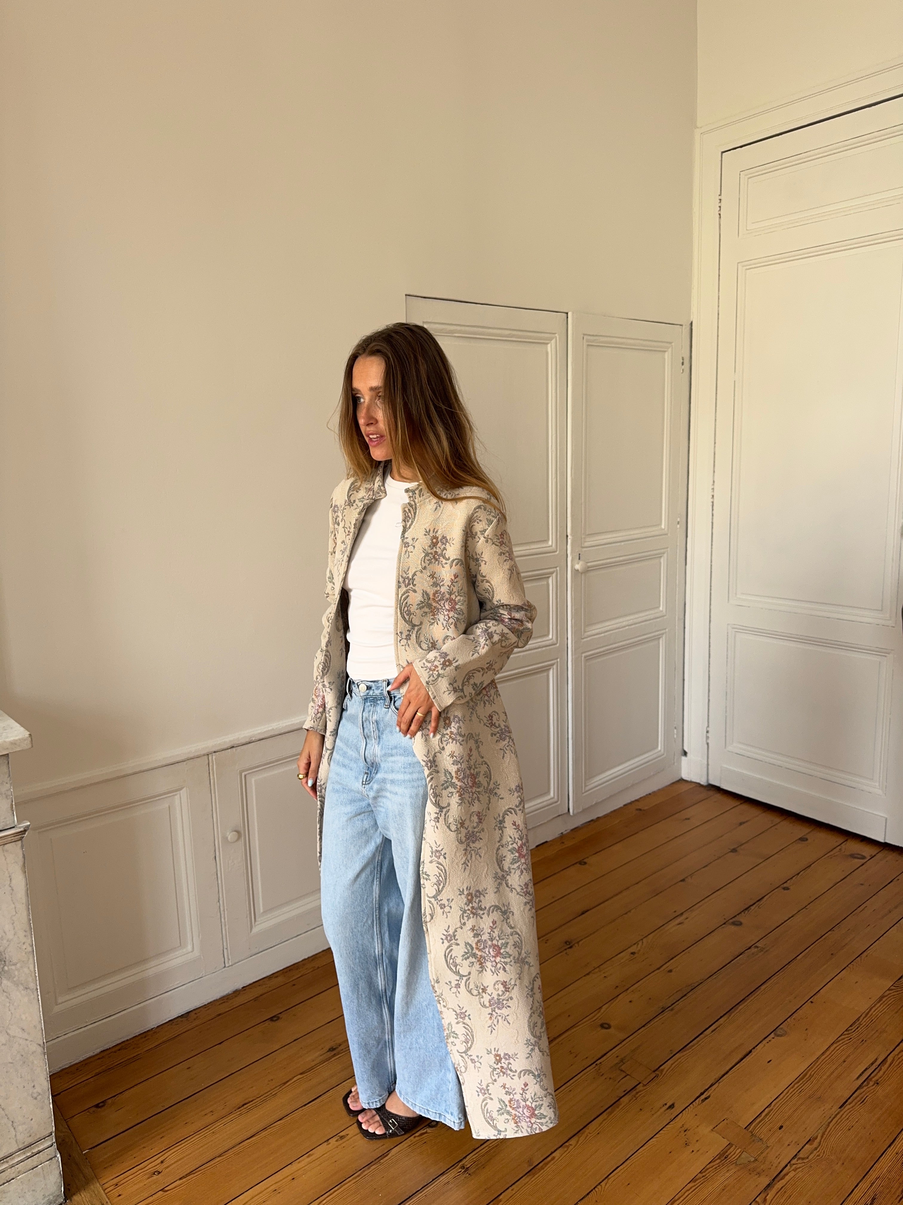 Veste longue upcyclée beige - M