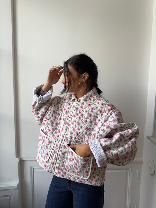 Veste upcyclée matelassée fleurie