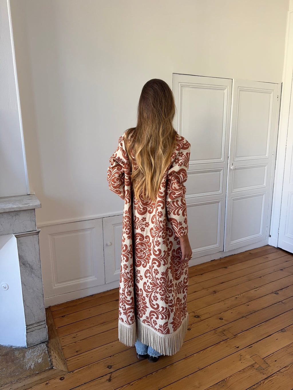 Veste longue upcyclée à motifs - M/L