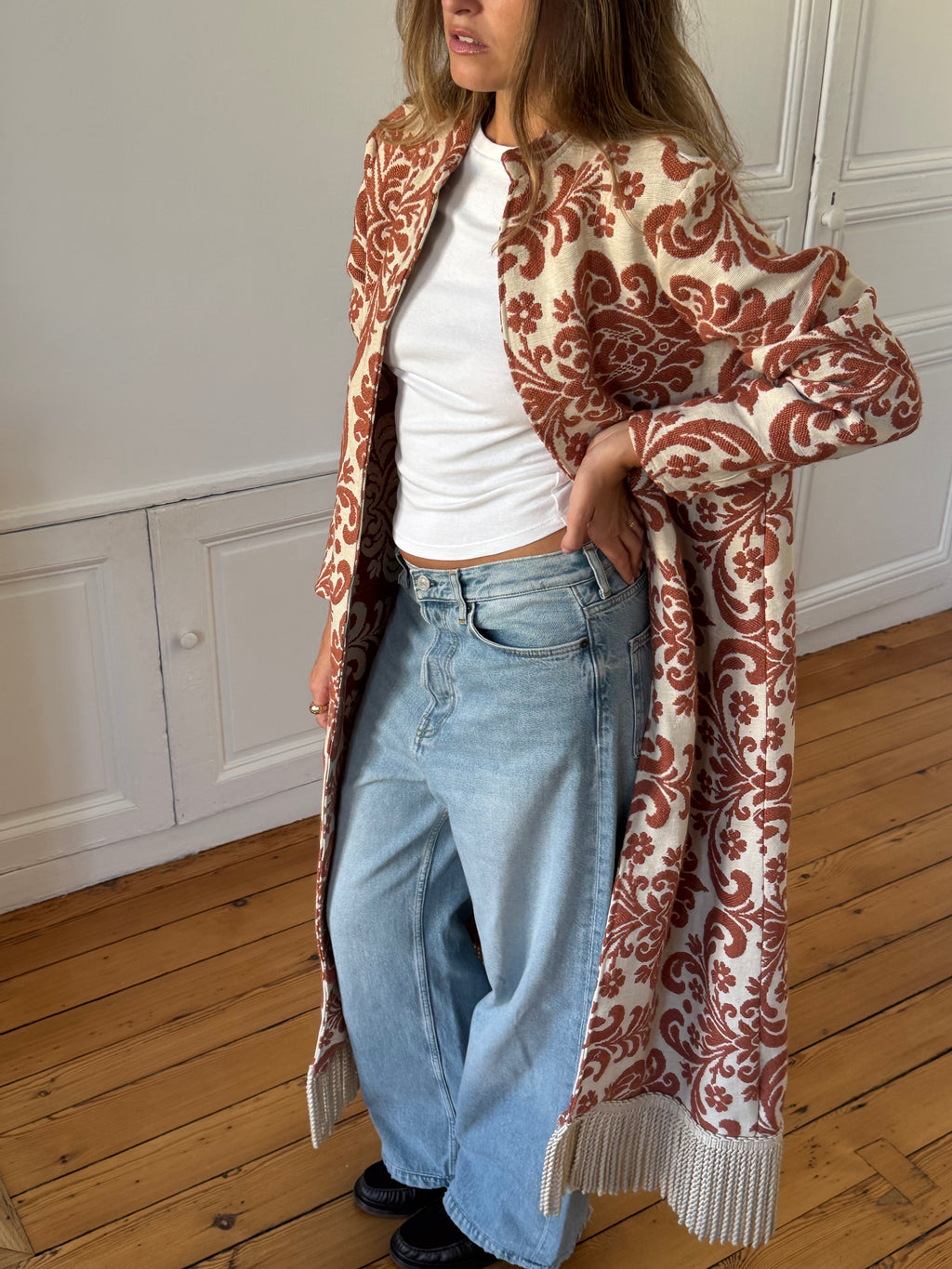 Veste longue upcyclée à motifs - M/L
