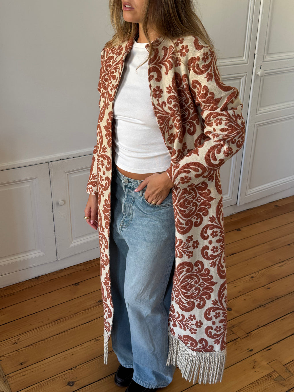 Veste longue upcyclée à motifs - M/L