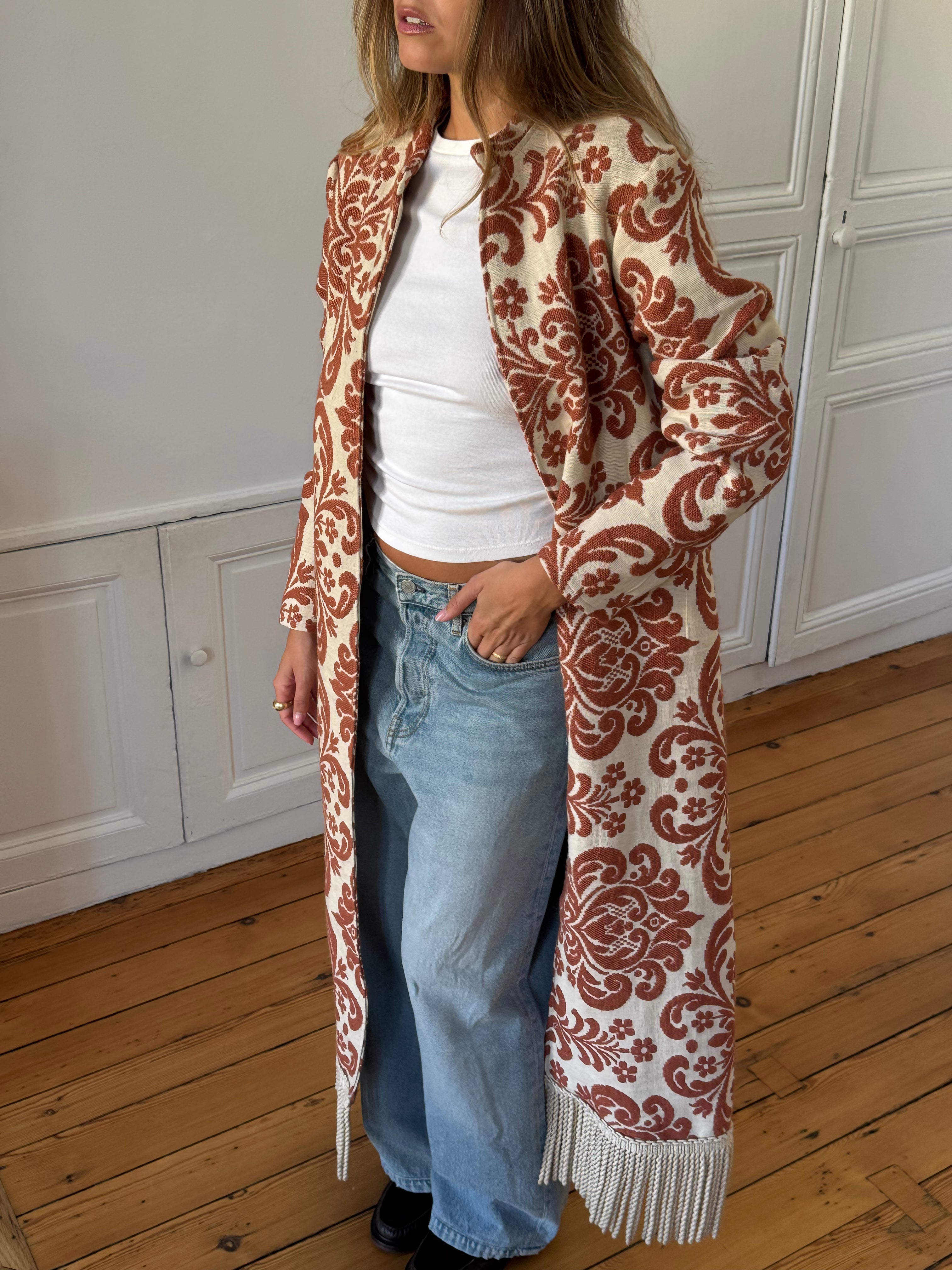 Veste longue upcyclée à motifs - M/L