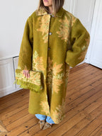 Manteau long upcyclé laine verte - T1