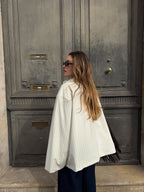 Veste écrue à fines rayures bleues