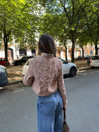 Veste courte upcyclée satinée cuivrée à motifs texturés vintage