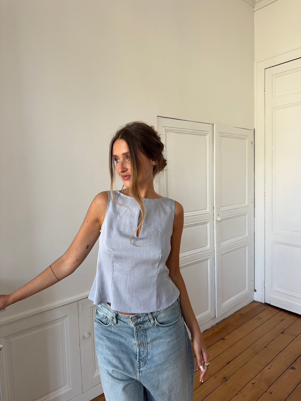 Top dos nu upcyclé gris chiné - M