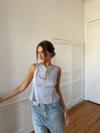 Top dos nu upcyclé gris chiné - M