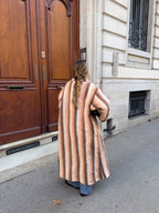 Manteau long upcyclé laine à rayures colorées