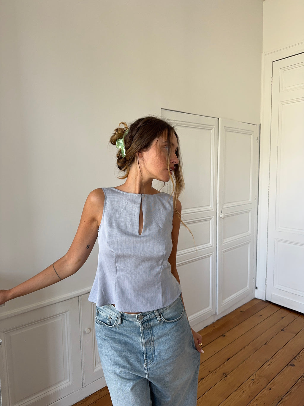 Top dos nu upcyclé gris chiné - M