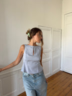 Top dos nu upcyclé gris chiné - M