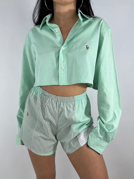 Ensemble upcyclé menthe et patchwork