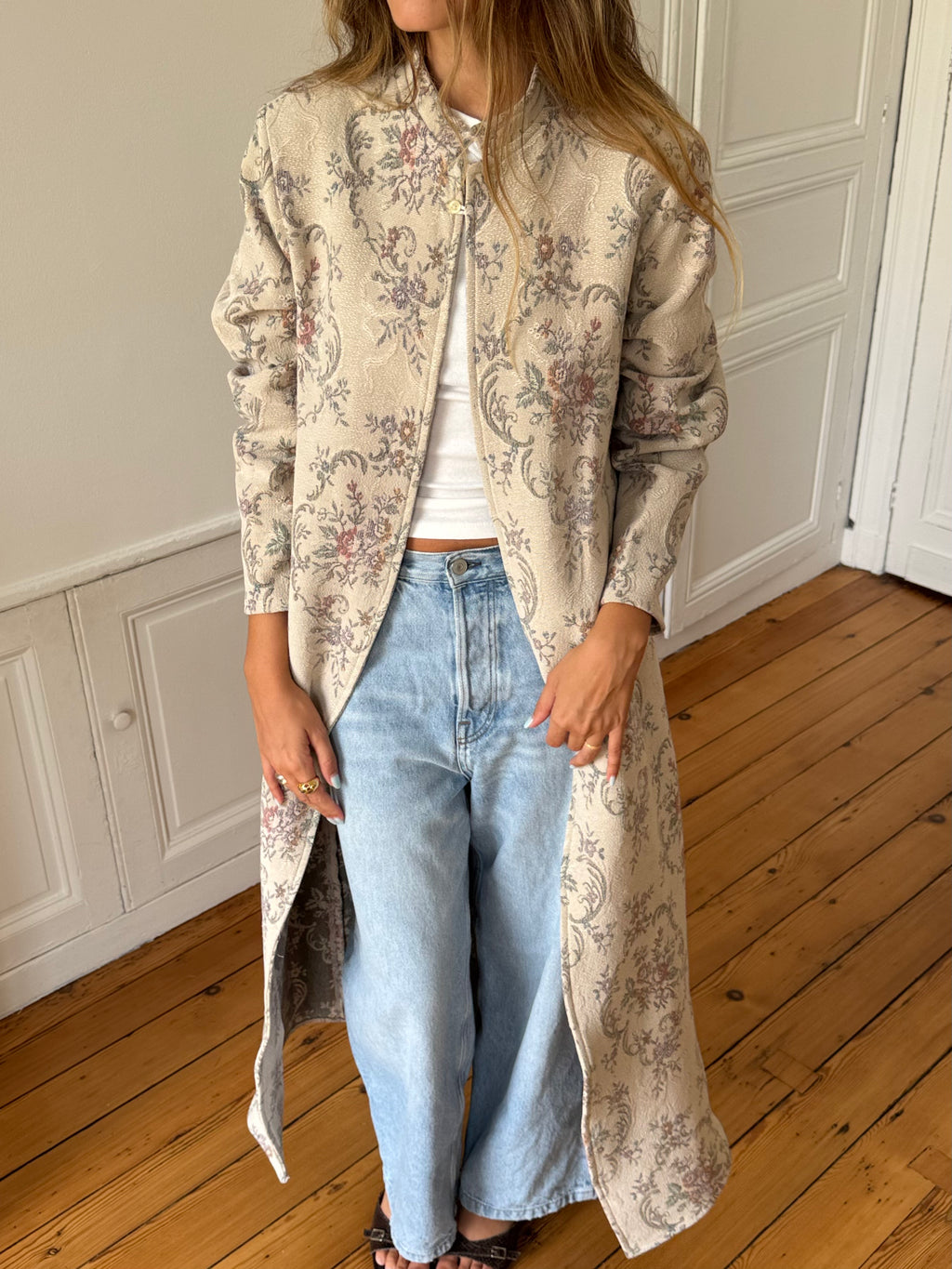Veste longue upcyclée beige - M