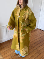 Manteau long upcyclé laine verte - T1