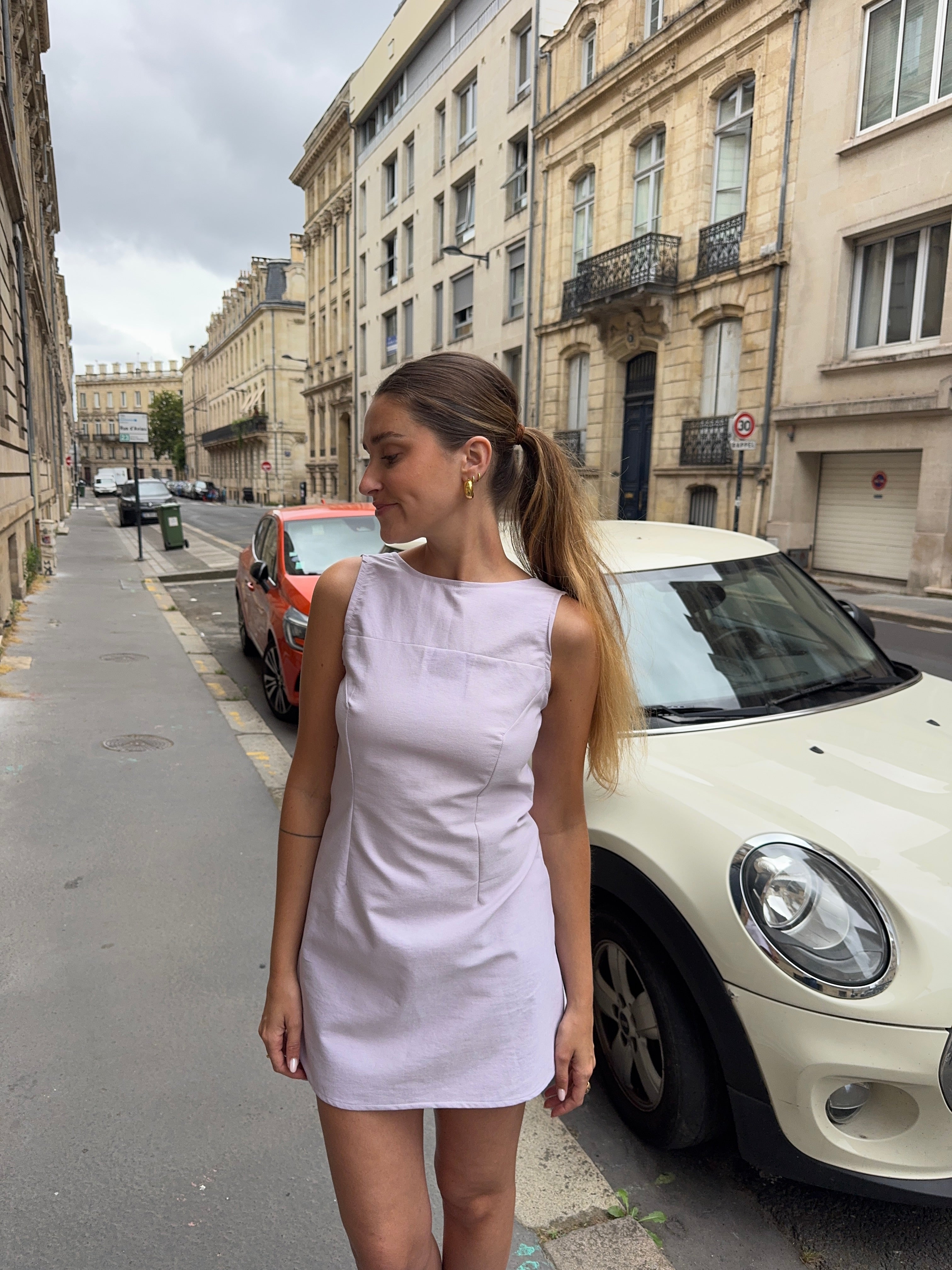 Robe dos nu upcyclée lilas pastel