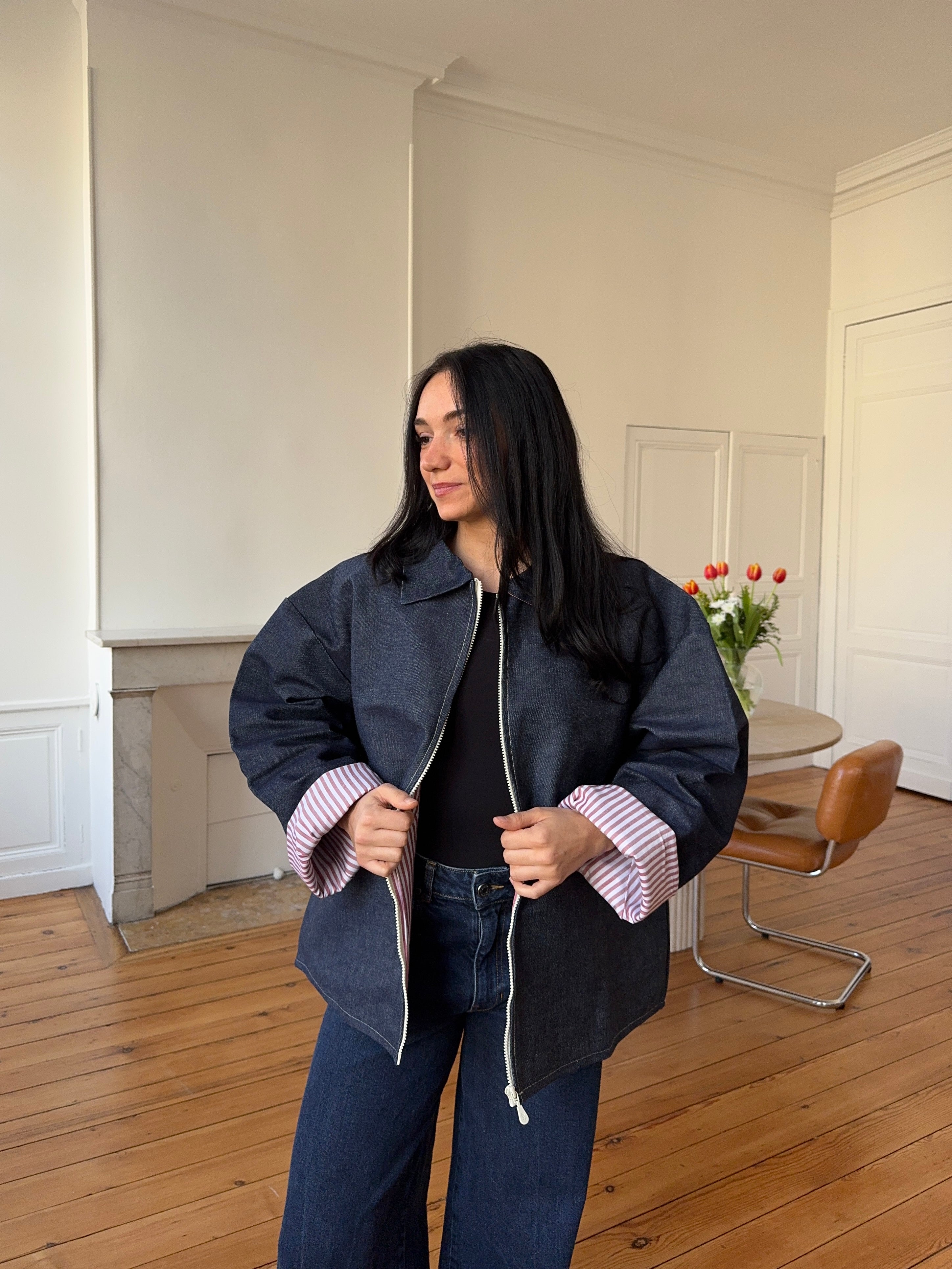 Veste denim poches réservées