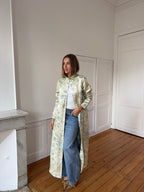 Veste longue upcyclée satinée à motifs - XS/S