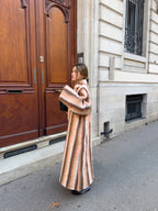 Manteau long upcyclé laine à rayures colorées