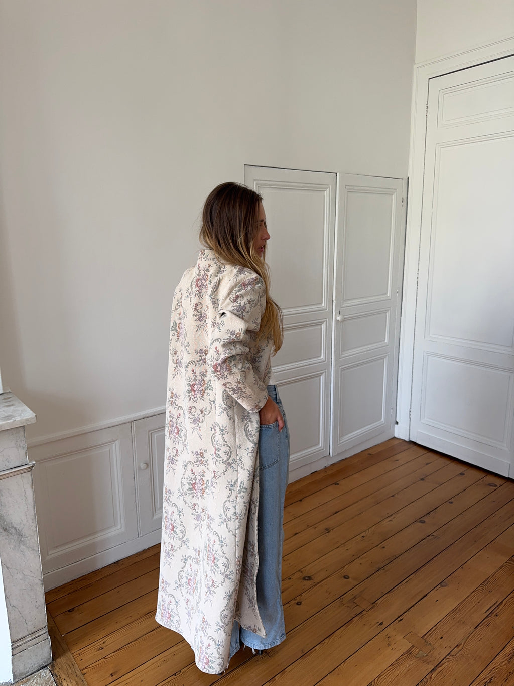 Veste longue upcyclée beige - M