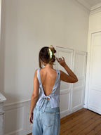 Top dos nu upcyclé gris chiné - M
