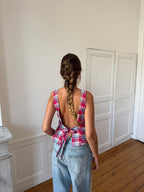 Top dos nu upcyclé à carreaux - S