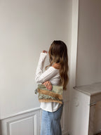 Cream satin upcycled pouch with fringe