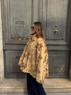 Manteau col montant upcyclé laine à motifs vintage
