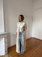 Veste longue upcyclée satinée à motifs - XS/S