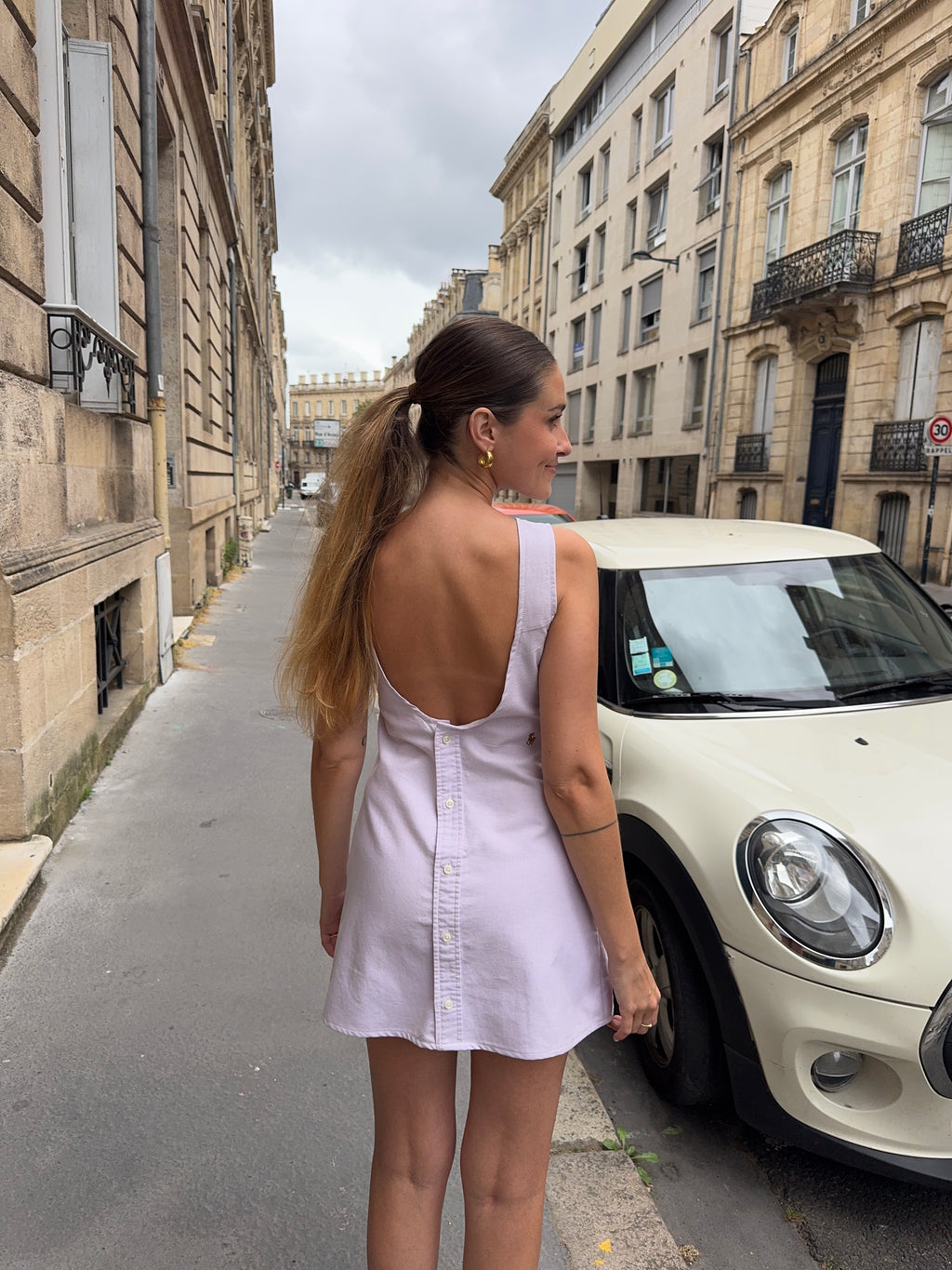 Robe dos nu upcyclée lilas pastel