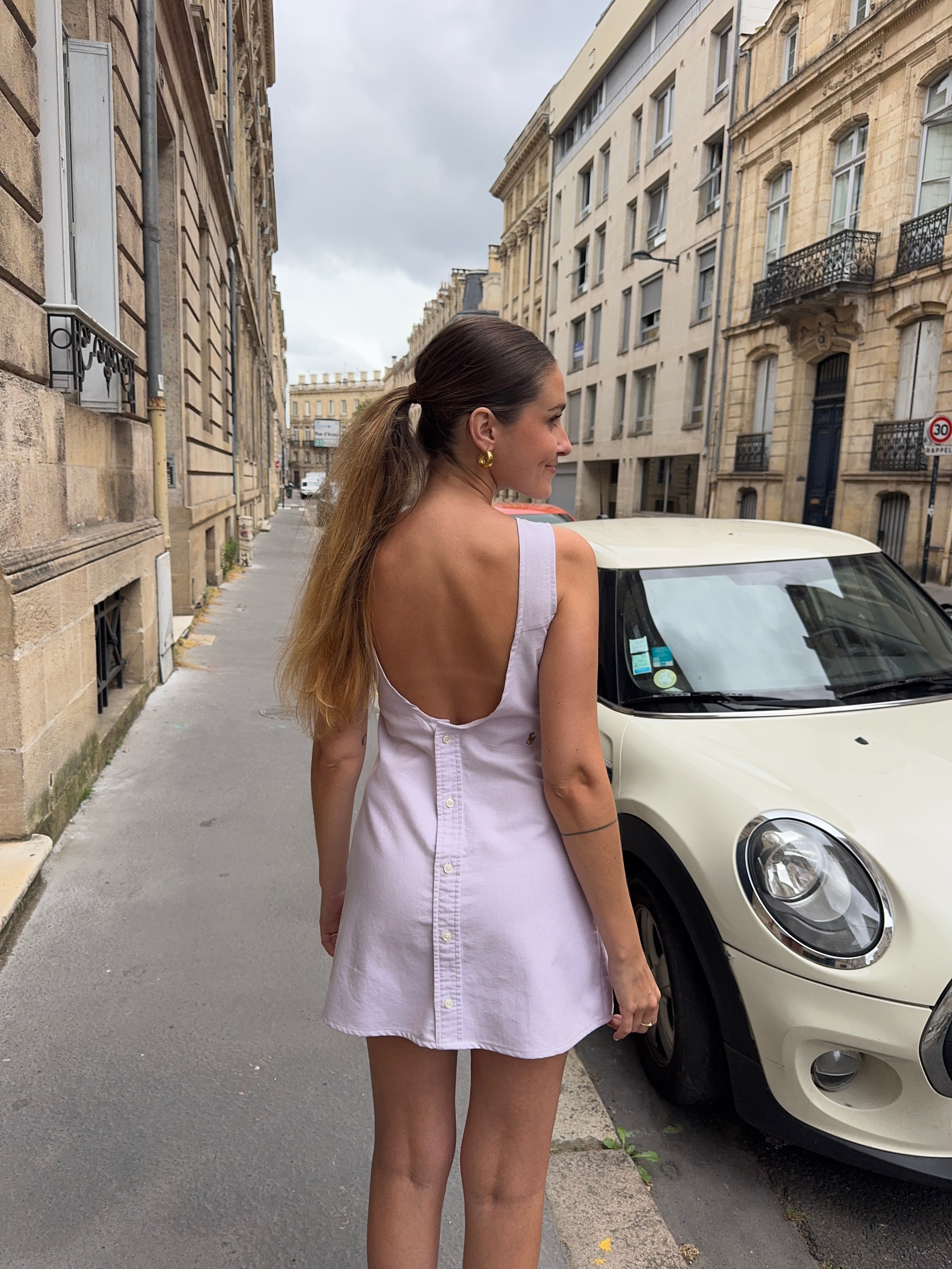 Robe dos nu upcyclée lilas pastel