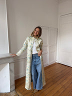 Veste longue upcyclée satinée à motifs - XS/S