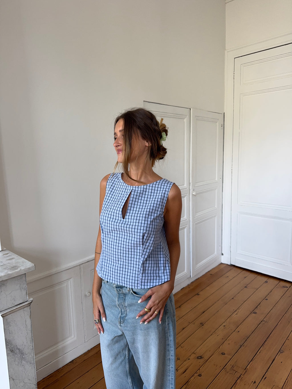 Top dos nu upcyclé à carreaux - XL