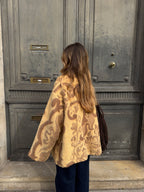 Manteau col montant upcyclé laine à motifs vintage