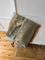 Cream satin upcycled pouch with fringe
