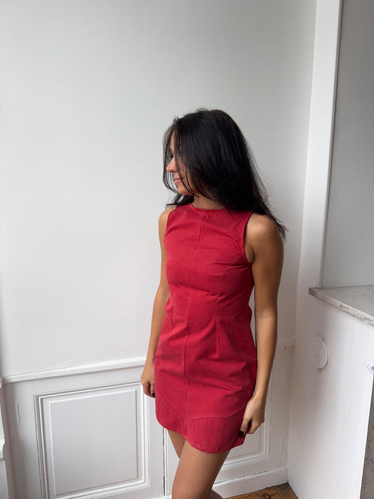Robe upcyclée dos nu rouge