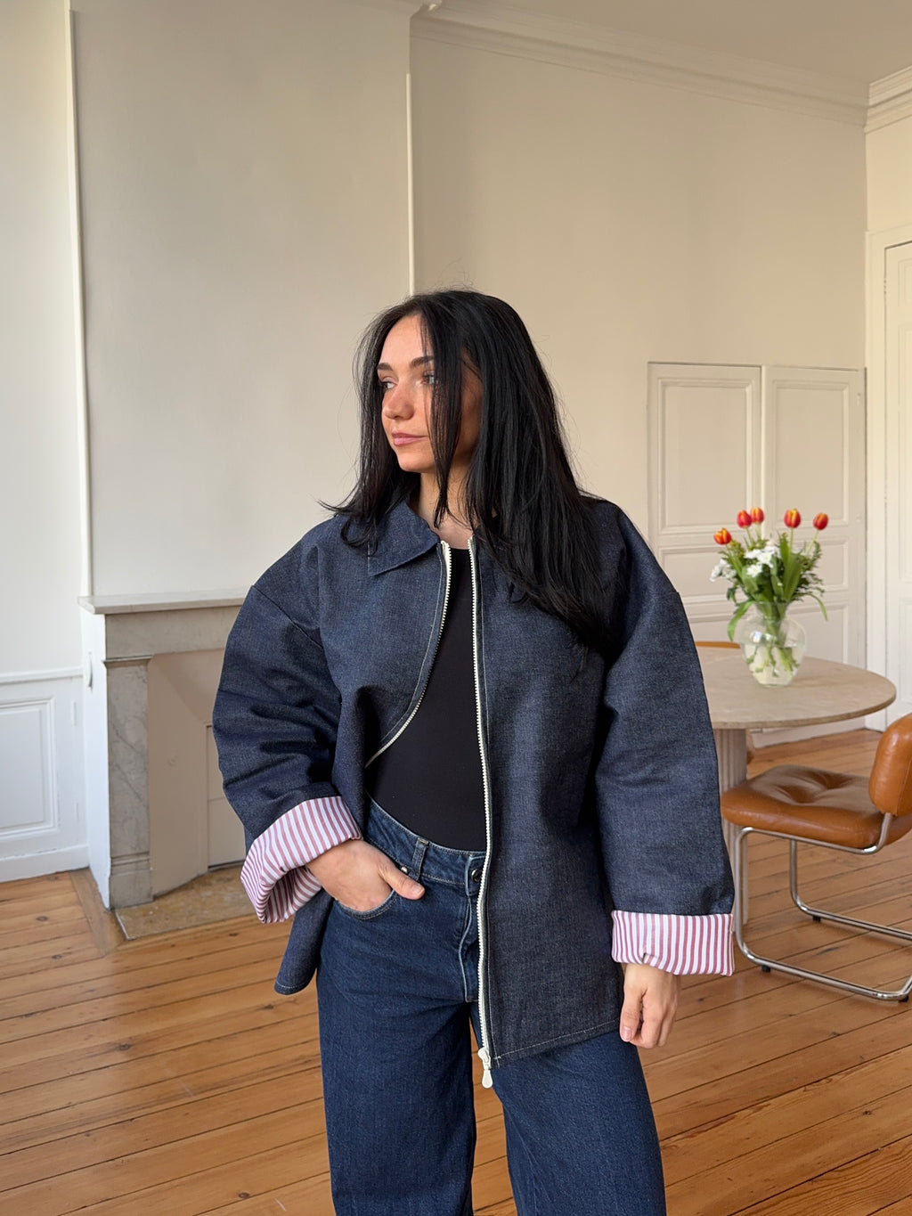 Veste denim poches réservées