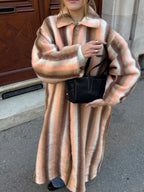 Manteau long upcyclé laine à rayures colorées