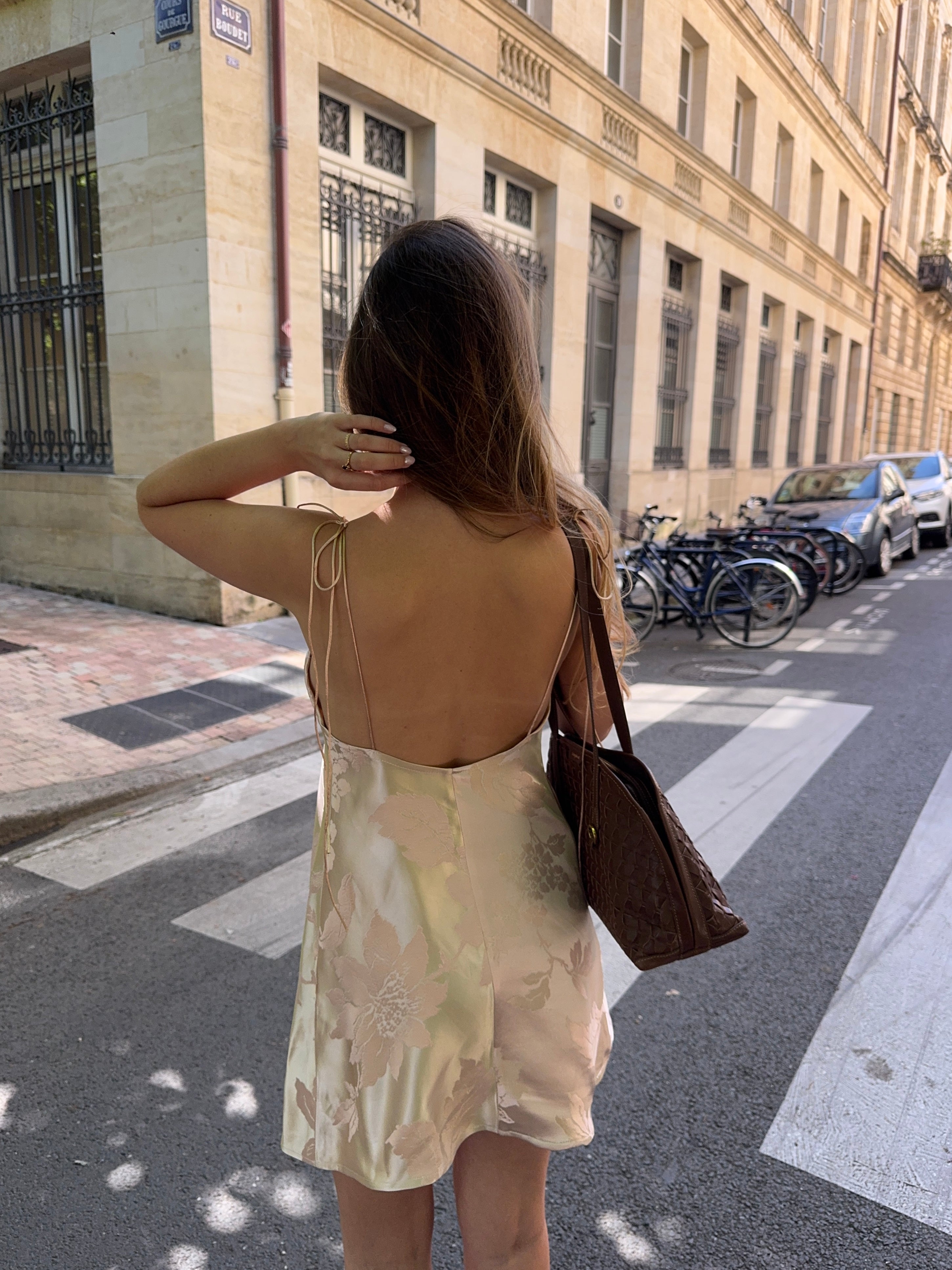 Robe dos nu upcyclée satinée rose clair - XS/S
