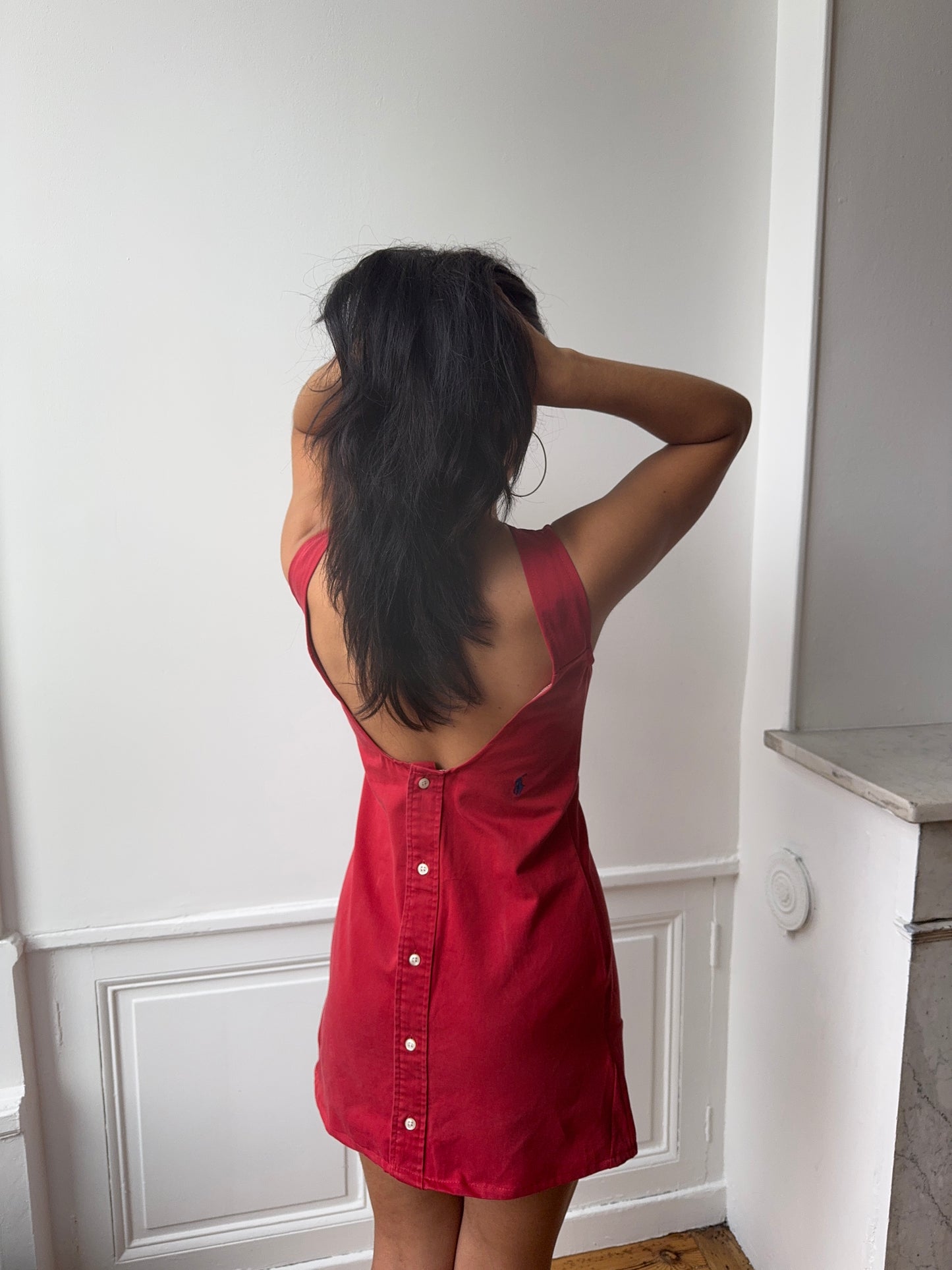 Robe upcyclée dos nu rouge