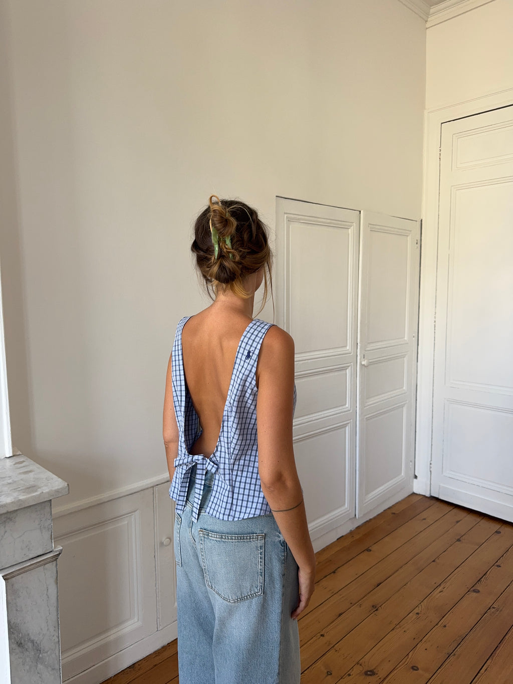 Top dos nu upcyclé à carreaux - XL