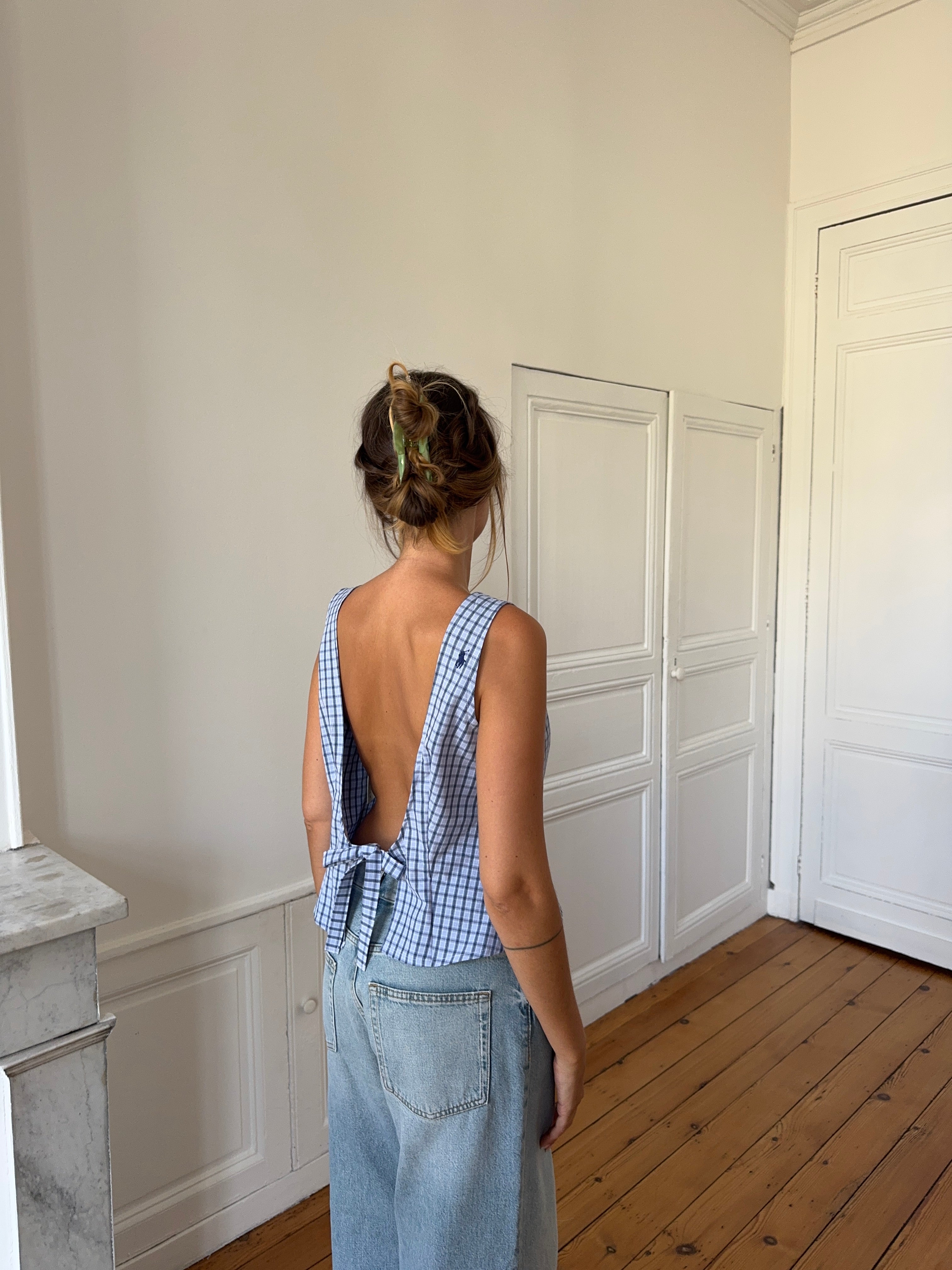 Top dos nu upcyclé à carreaux - XL
