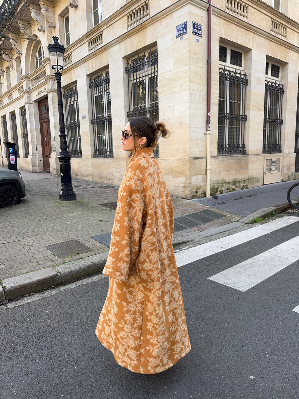 Manteau long upcyclé laine à motifs vintage