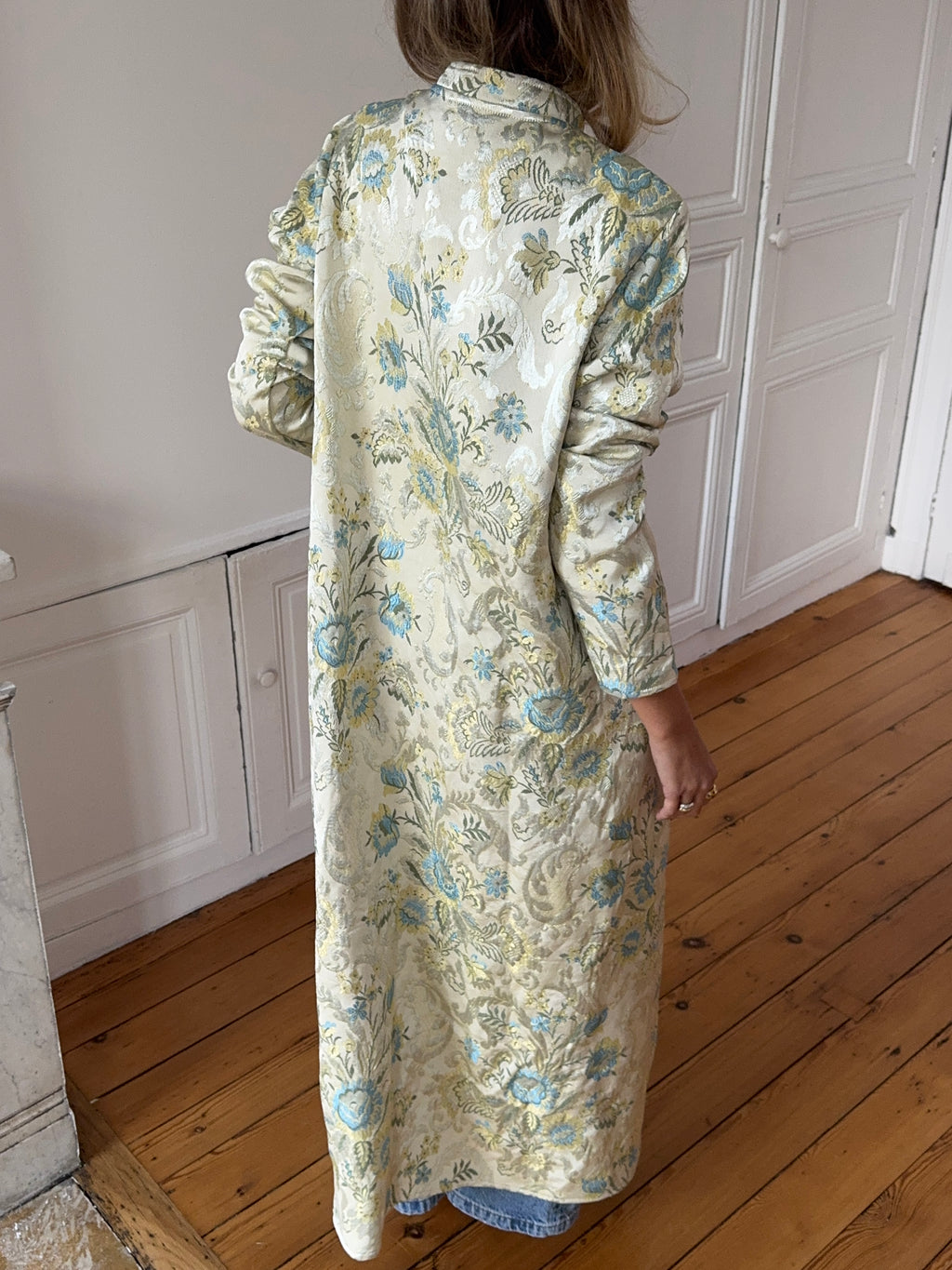 Veste longue upcyclée satinée à motifs - XS/S
