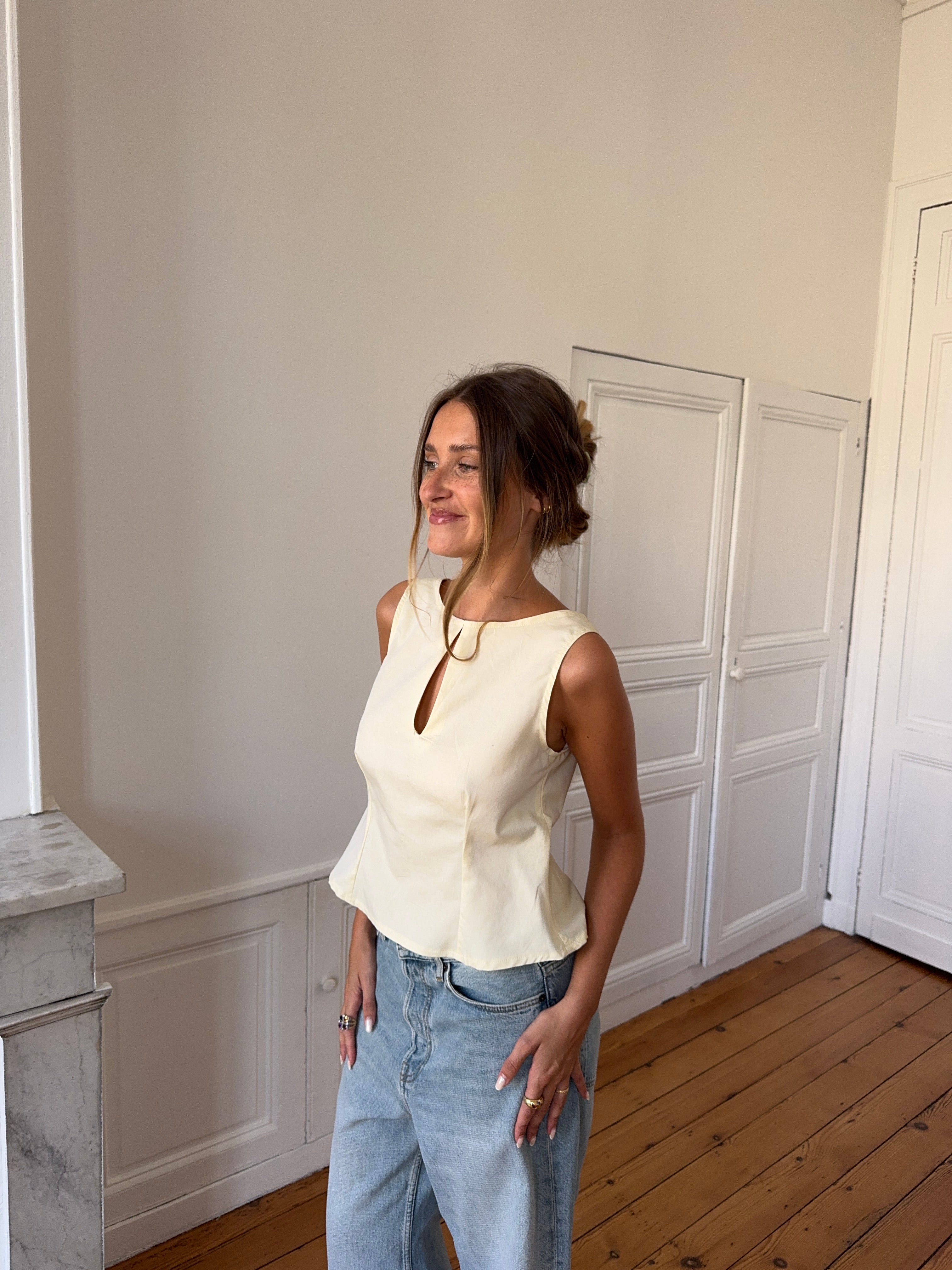 Top dos nu upcyclé jaune pâle - S