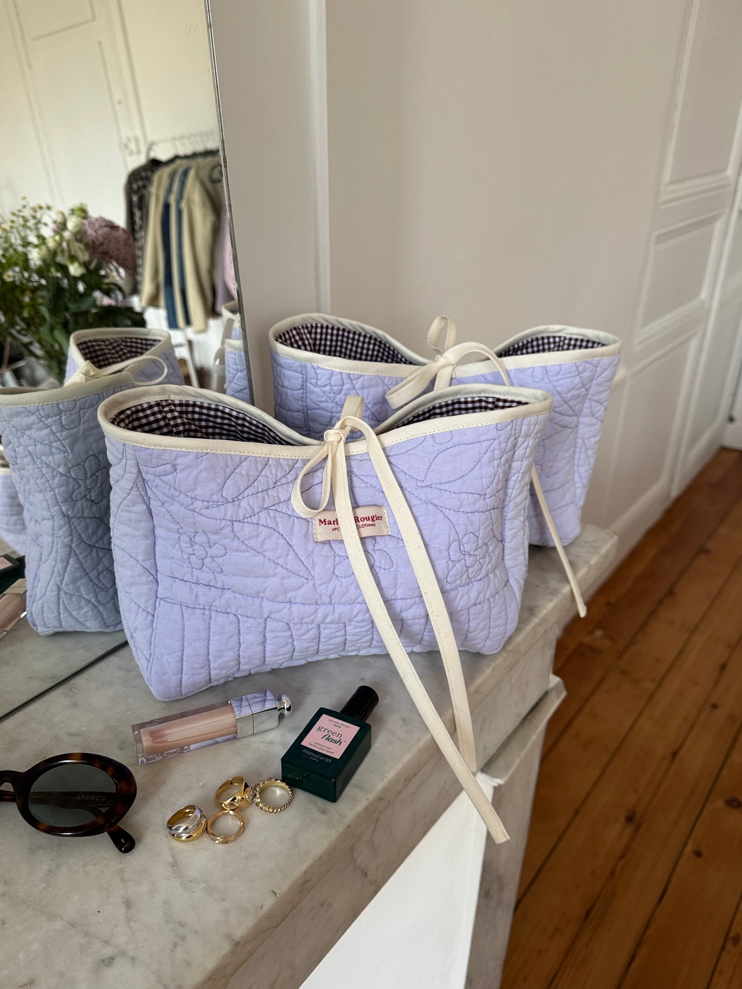 Trousse upcyclée matelassée lilas