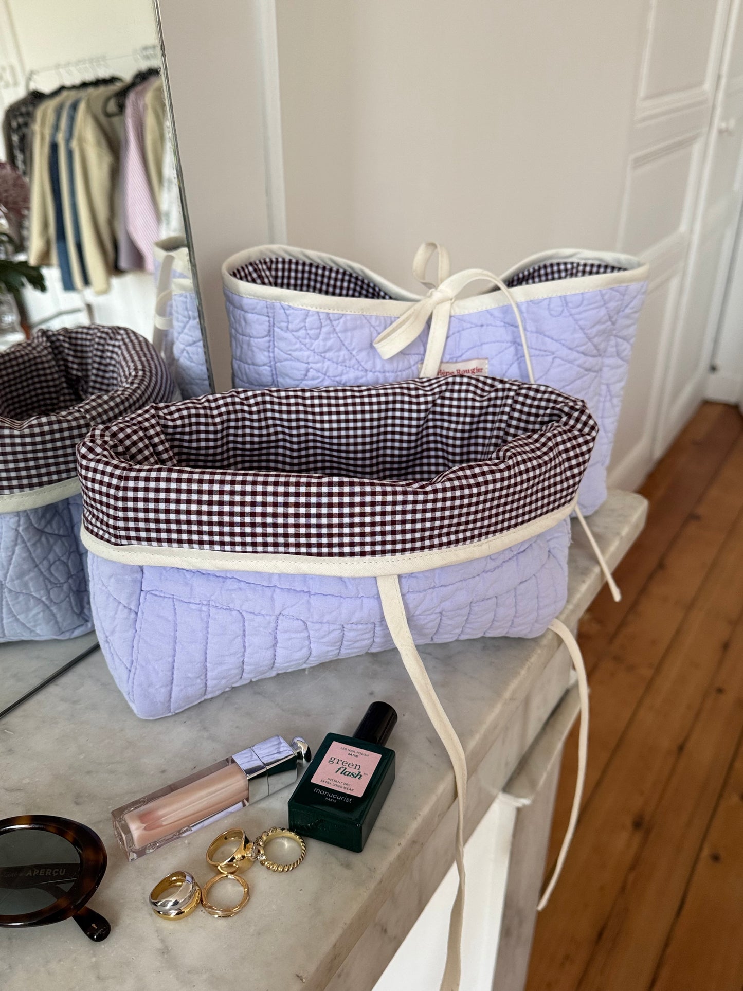 Trousse upcyclée matelassée lilas