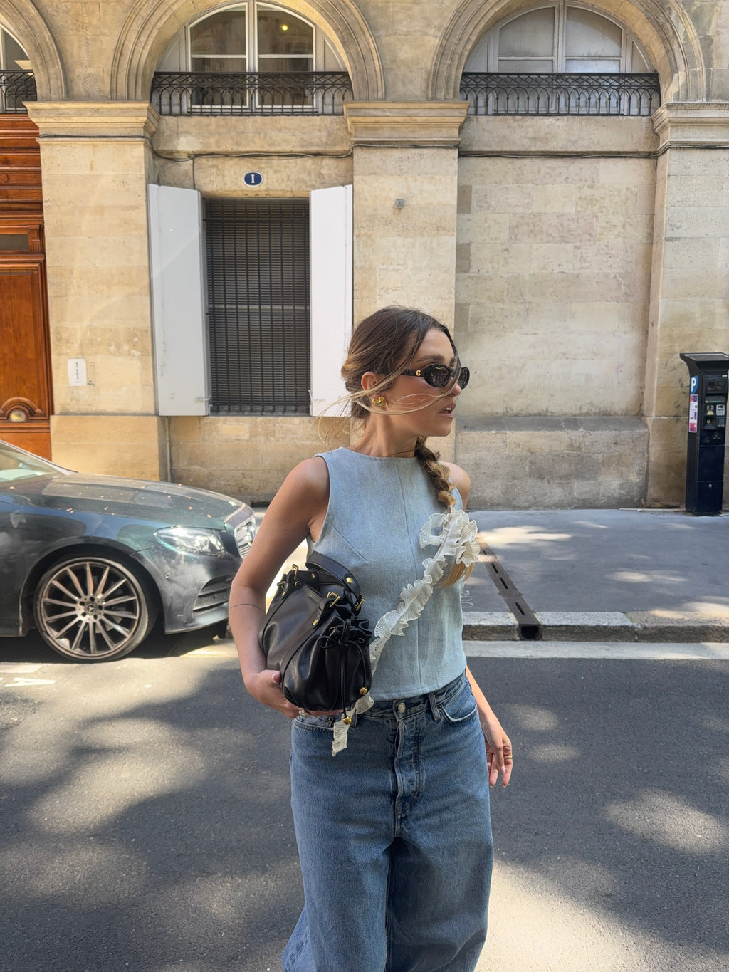 Top upcyclé dos nu denim clair