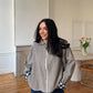 Veste laine taupe vichy bleu