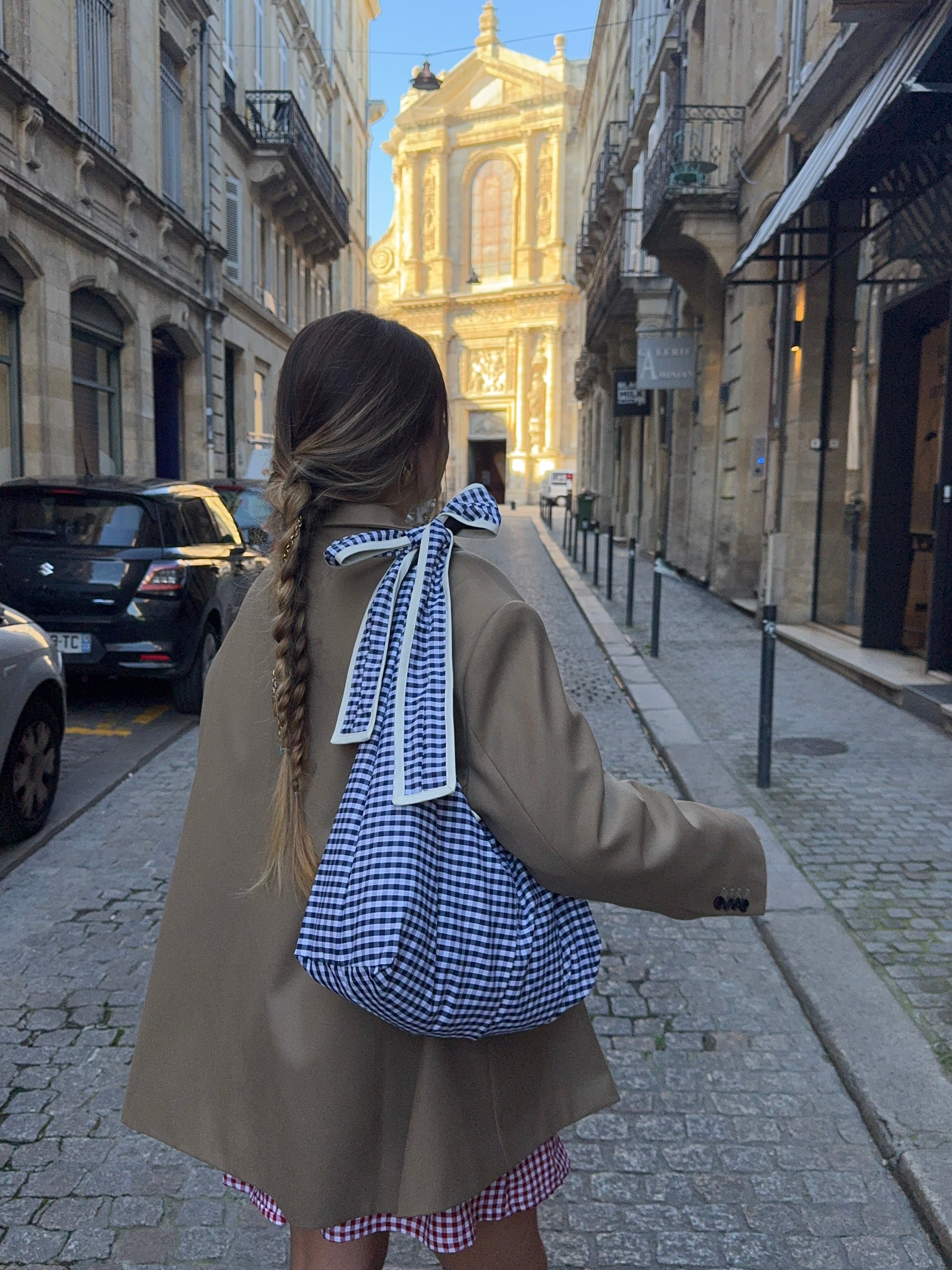 Sac nœud vichy bleu